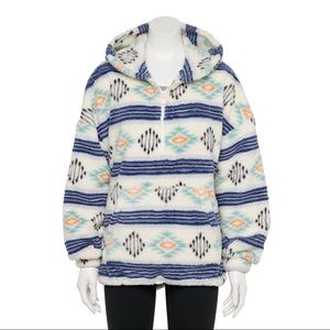 NWT SO Sherpa Quarter Zip Tunic White & Blue Juniors Size L